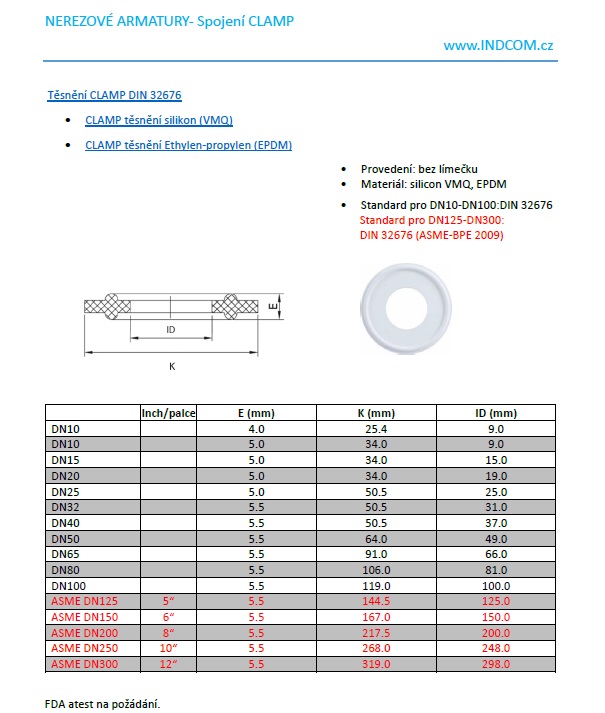 CLAMP DIN 32676 silikonové_EPDM těsnění_katalogový list